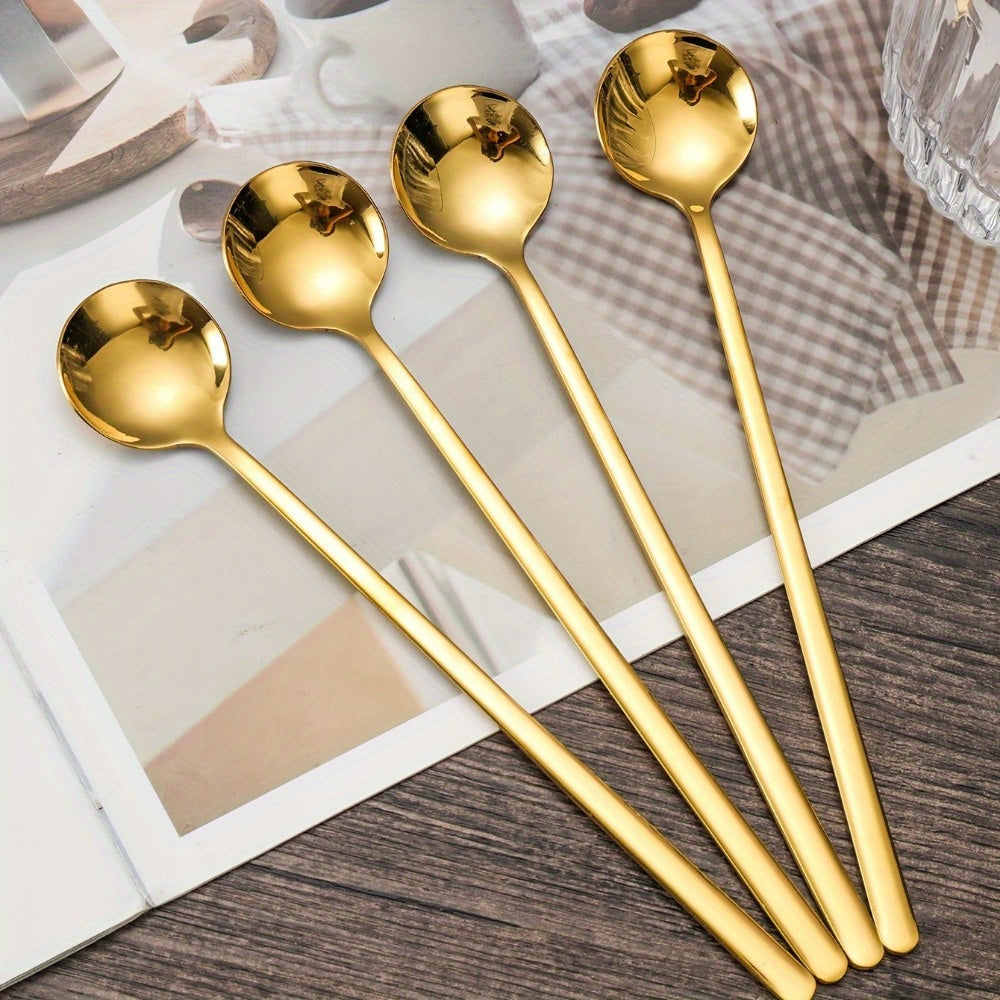 Stainless Steel Long-Handled Spoons – Set of 4