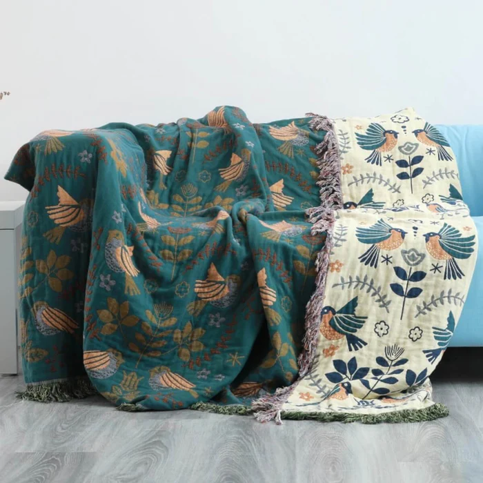 Scandinavian Bird Reversible Throw Blanket