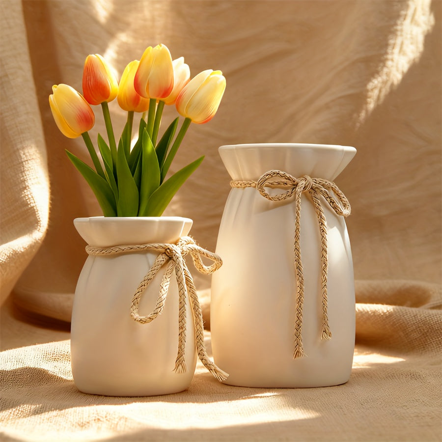 Elegant Bow Decorative Vase Set – 2 Pieces