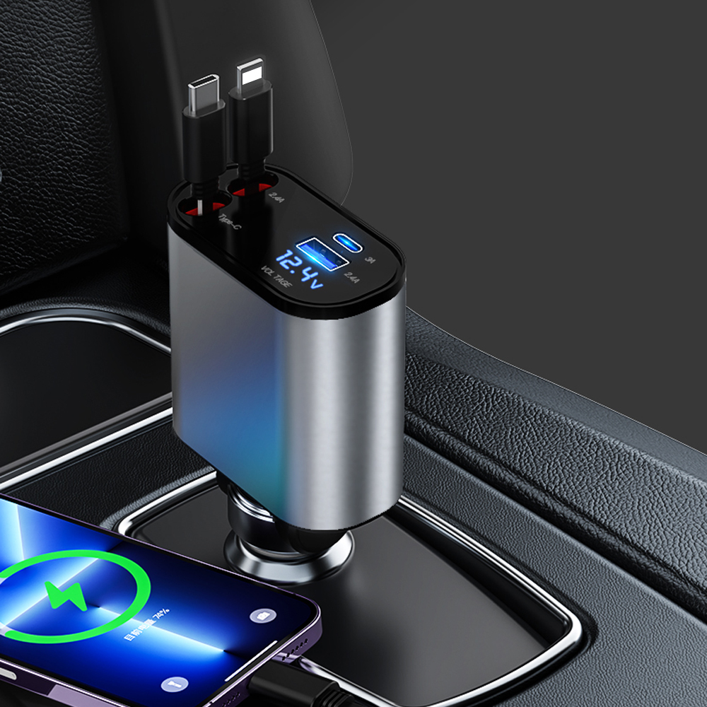 Fast Car Phone Charger - 60W Power with Convenient Cable Management for iPhone & Android both