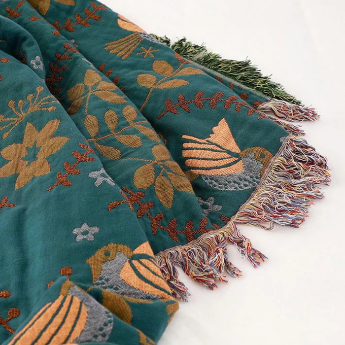 Scandinavian Bird Reversible Throw Blanket