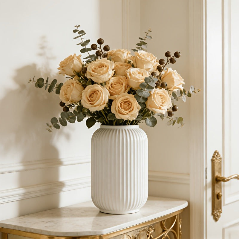 European Textured Cylindrical Floor Vase
