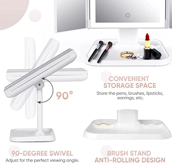 Trifold LED Makeup Mirror - Stylish & Eye-Friendly Vanity Mirror