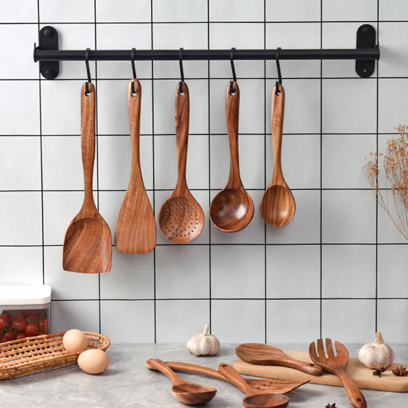 7-Piece Natural Teak Wood Kitchen Utensil Set