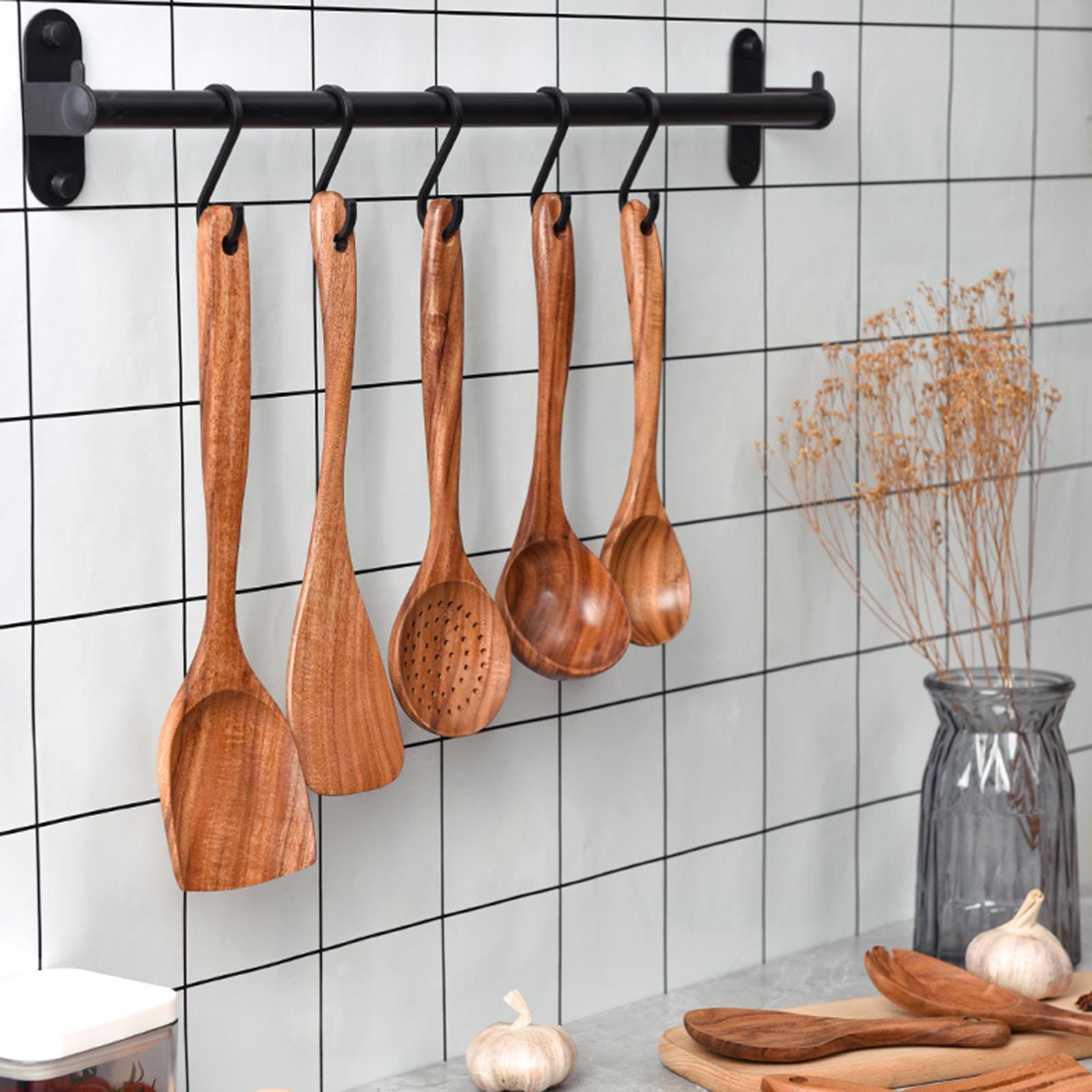 7-Piece Natural Teak Wood Kitchen Utensil Set