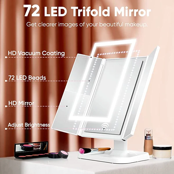 Trifold LED Makeup Mirror - Stylish & Eye-Friendly Vanity Mirror