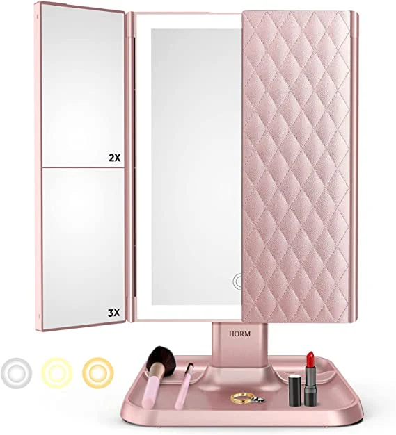 Trifold LED Makeup Mirror - Stylish & Eye-Friendly Vanity Mirror