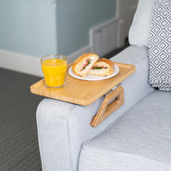 Portable Wooden Folding Sofa Tray Table | Armrest Clip-On Snack Tray