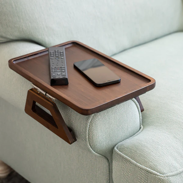 Portable Wooden Folding Sofa Tray Table | Armrest Clip-On Snack Tray