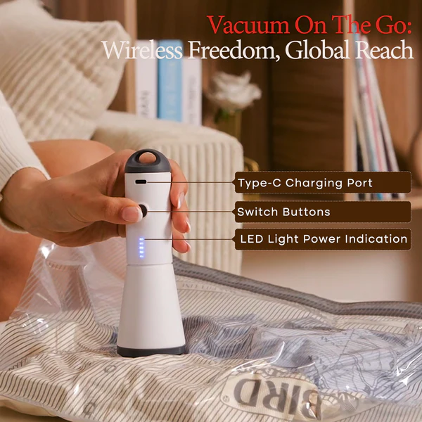 Cordless Travel Vacuum Compressor with Storage Bag Set