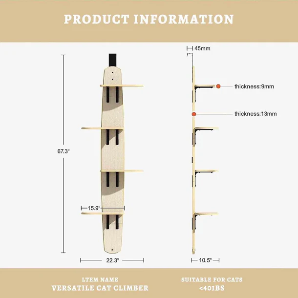 TallTrek Vertical Door-Mounted Cat Tree | Space-Saving Multi-Level Climber