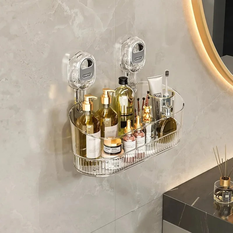 Suction Cup Storage Rack with Drainage Hole | Space-Saving Bathroom Organiser