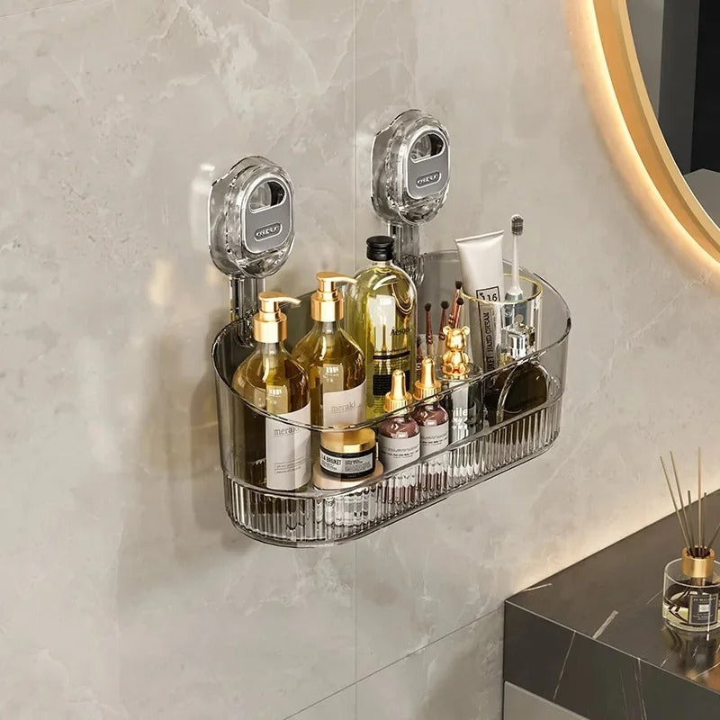Suction Cup Storage Rack with Drainage Hole | Space-Saving Bathroom Organiser
