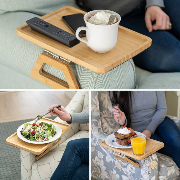Portable Wooden Folding Sofa Tray Table | Armrest Clip-On Snack Tray