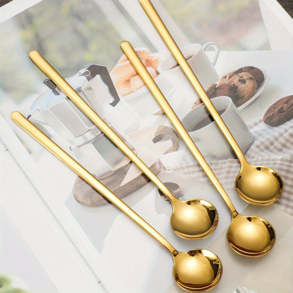 Stainless Steel Long-Handled Spoons – Set of 4