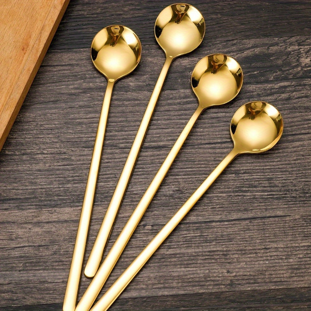 Stainless Steel Long-Handled Spoons – Set of 4