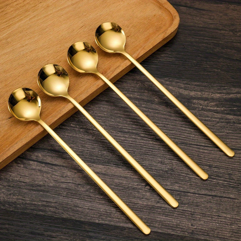 Stainless Steel Long-Handled Spoons – Set of 4