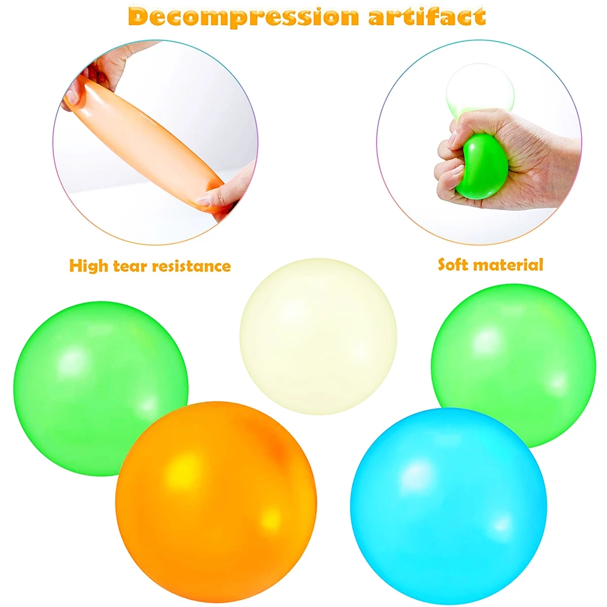 Decompression Glowing Wall Sticking Ball (4 PACK)