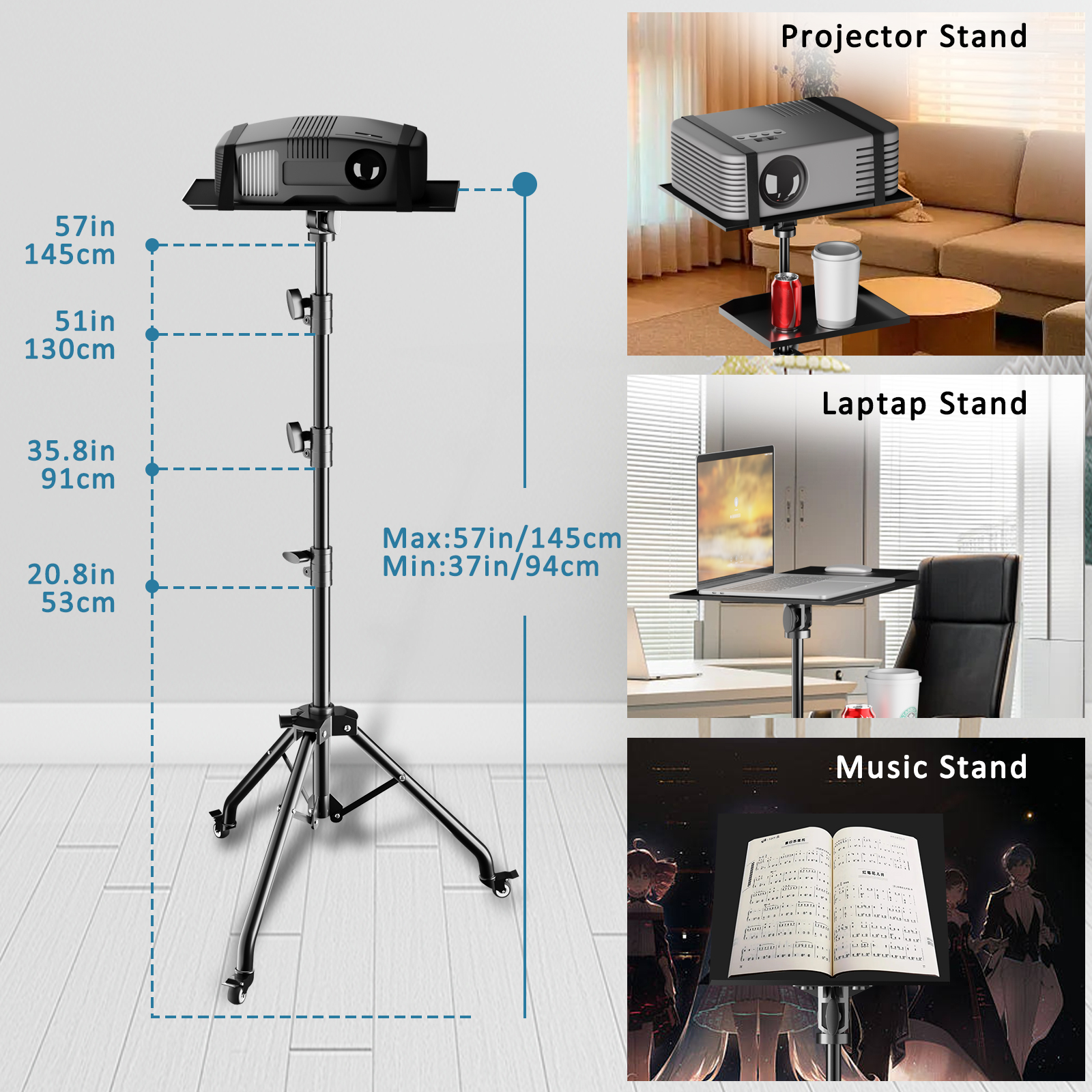 Adjustable Folding Laptop Table Stand with detachable tyres and 2 Trays for Comfort everywhere