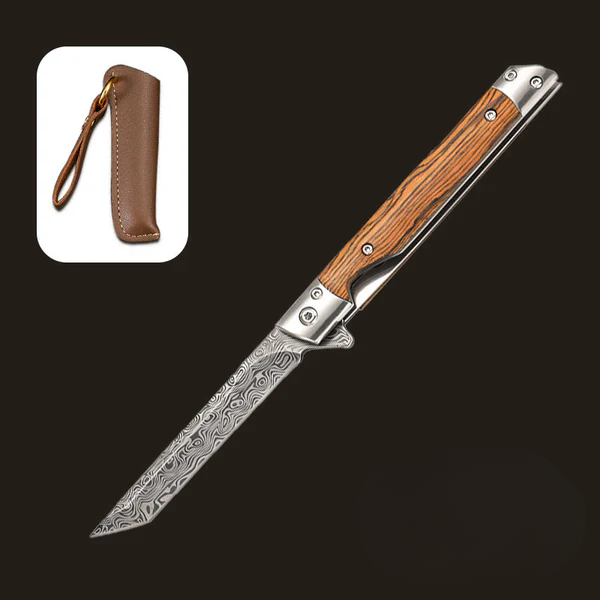 Versatile Folding Outdoor Knife | Wooden Handle for Work, Hiking, and Camping