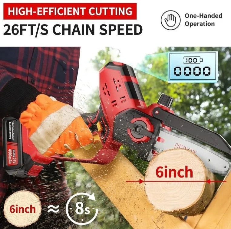 Cordless 6-inch Rechargeable Chainsaw - Ideal for Tree Trimming and Wood Cutting