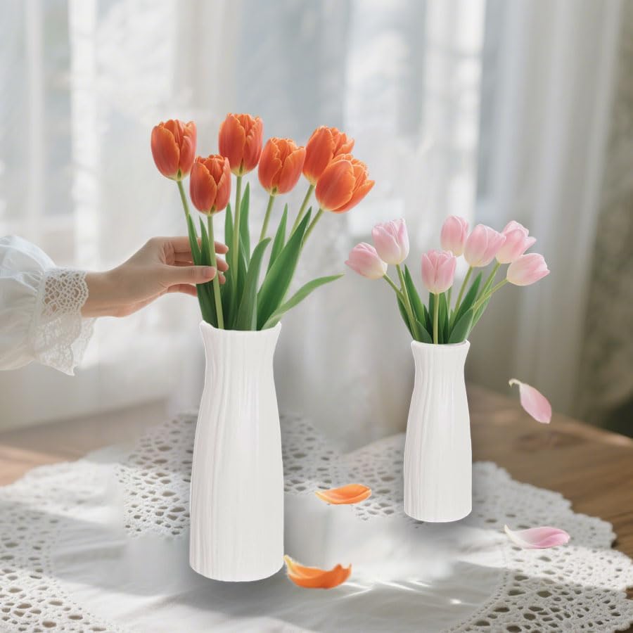 Seashell Textured White Vase | Modern Minimalist Decorative Flower Vase