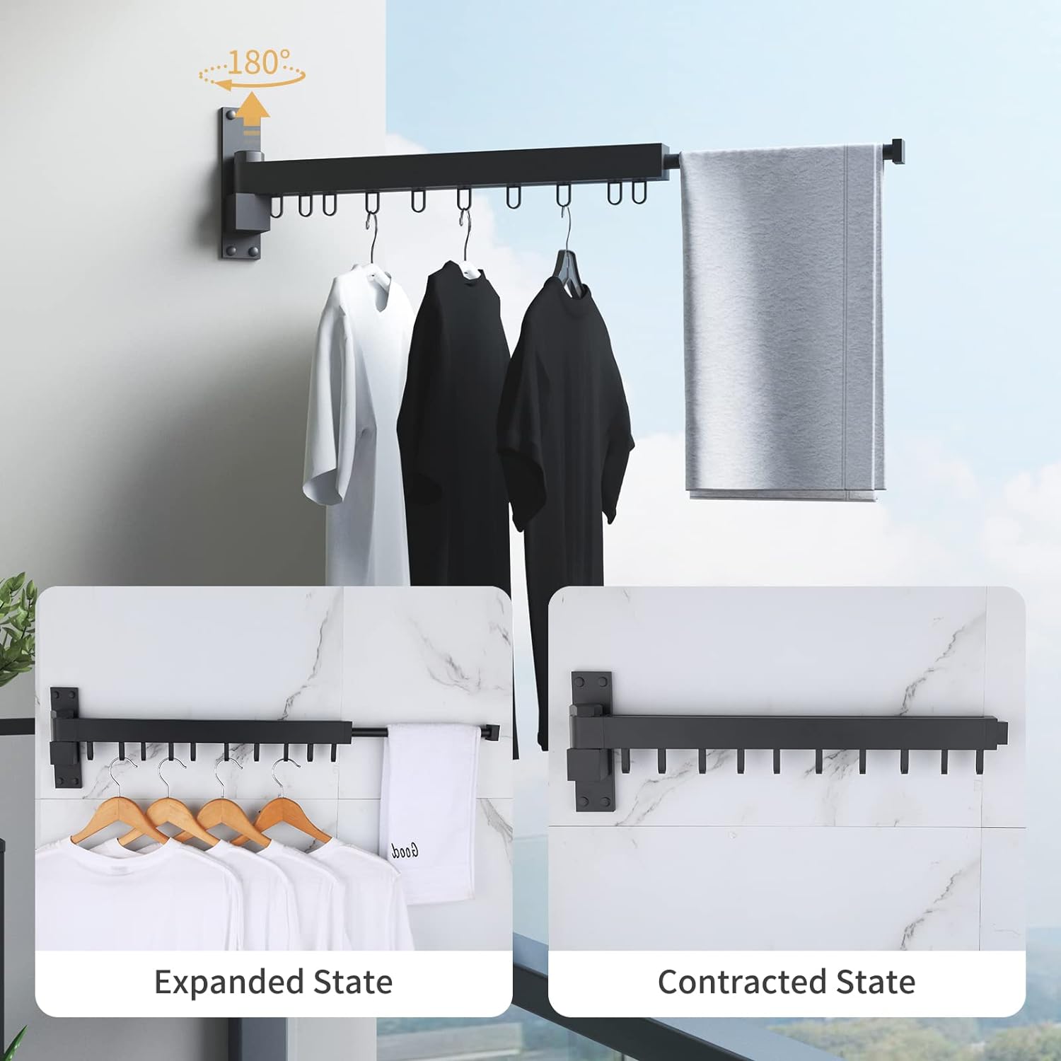 Retractable Space Saving Indoor, Outdoor Clothes Drying Rack