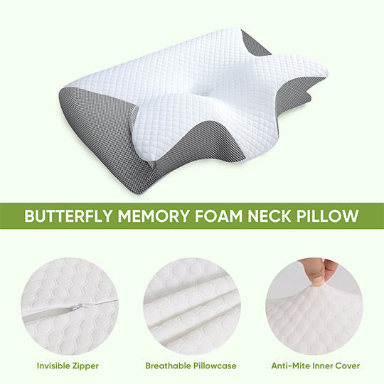 Butterfly Memory Foam Neck Pillow with Armrests for Side & Back Sleepers