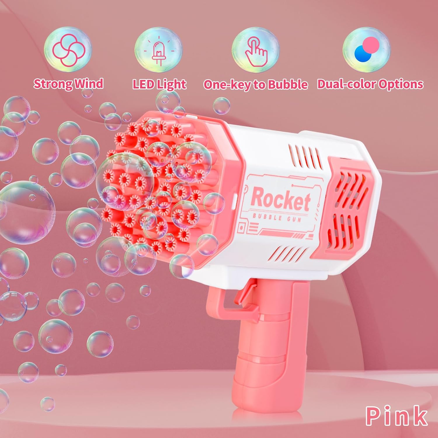 Upgraded Bubble Gun Machine with 40-Hole and Light