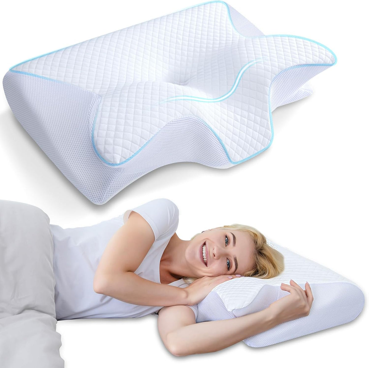 Butterfly Memory Foam Neck Pillow with Armrests for Side & Back Sleepers