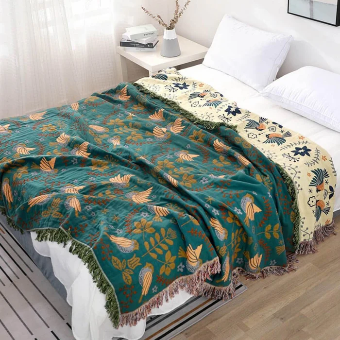 Scandinavian Bird Reversible Throw Blanket