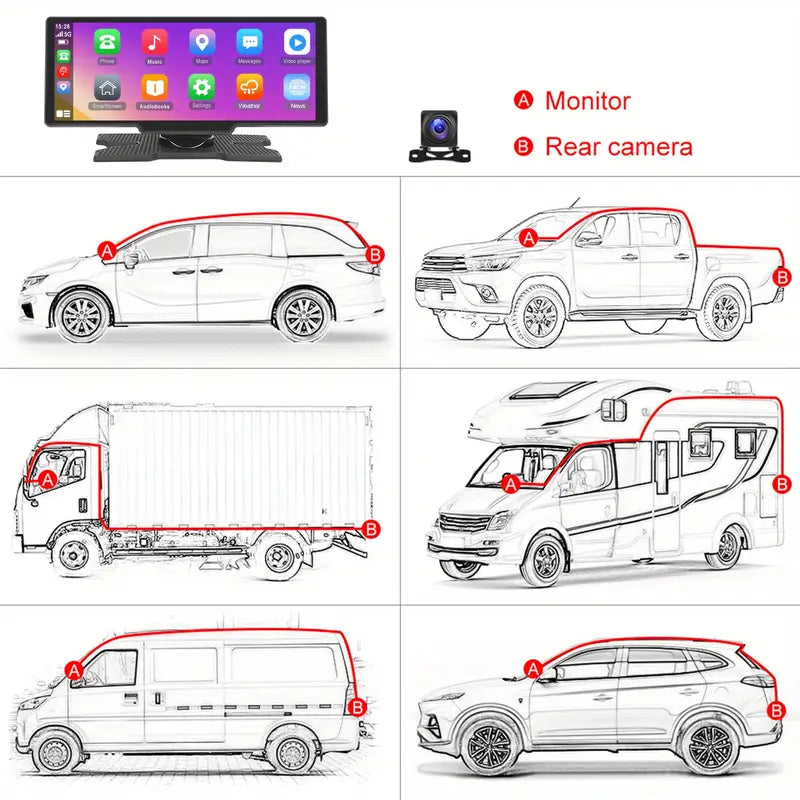 10-Inch CarConnect Smart Display with Free Reverse Camera – 2025 Edition