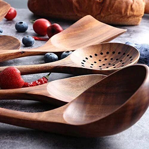 7-Piece Natural Teak Wood Kitchen Utensil Set