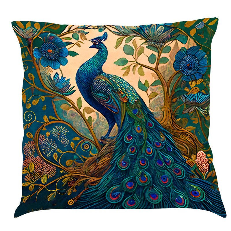 Cushion Cover with Vintage Peacock Oil Painting