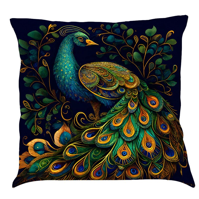 Cushion Cover with Vintage Peacock Oil Painting