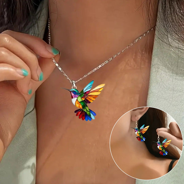 Hummingbird necklace and matching earrings set