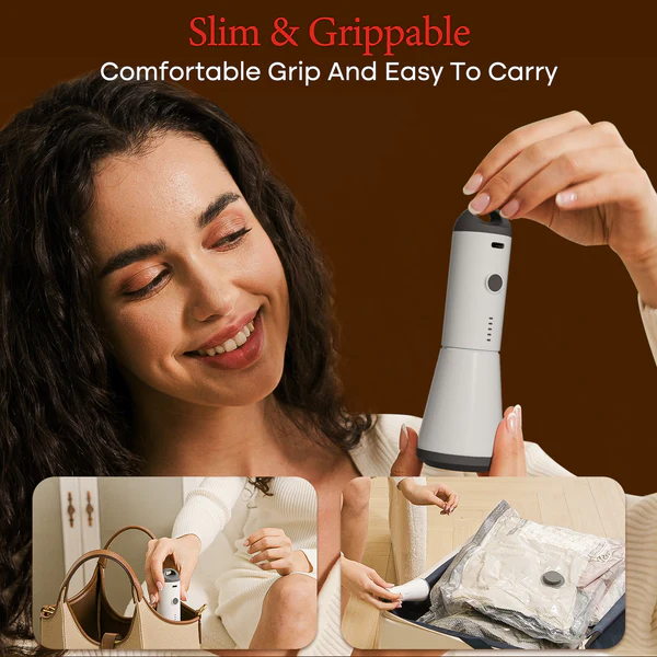 Cordless Travel Vacuum Compressor with Storage Bag Set