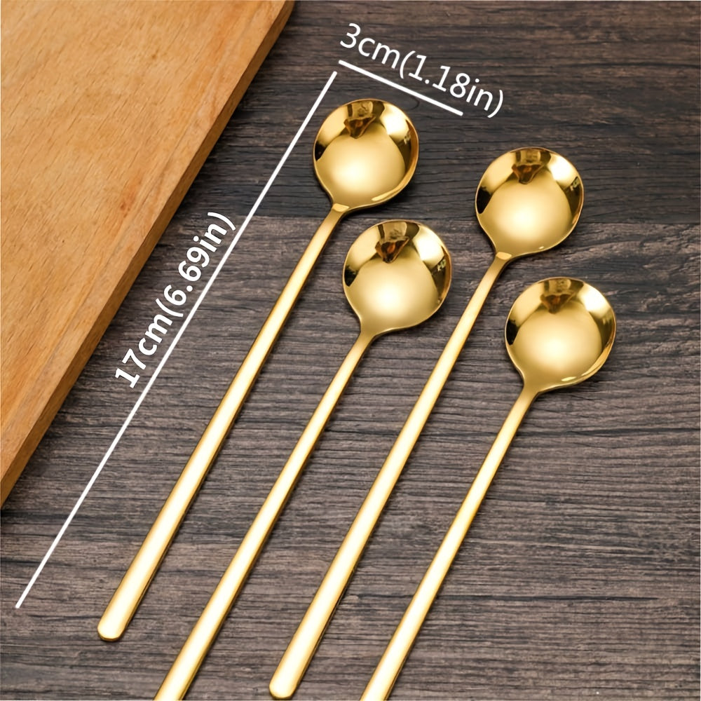Stainless Steel Long-Handled Spoons – Set of 4