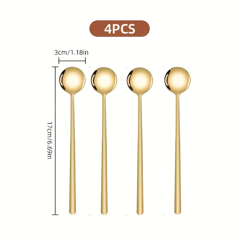 Stainless Steel Long-Handled Spoons – Set of 4