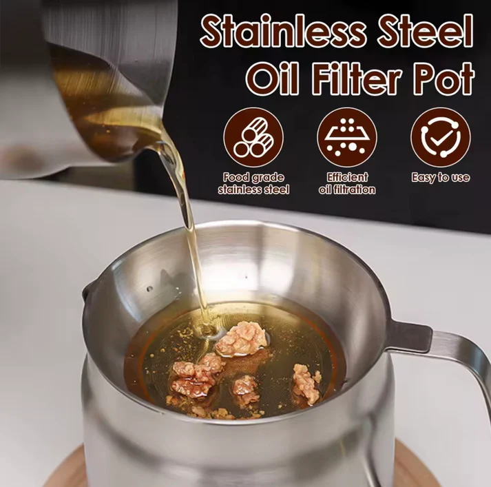 STAINLESS STEEL OIL FILTER JAR | EFFICIENT & DURABLE KITCHEN TOOL