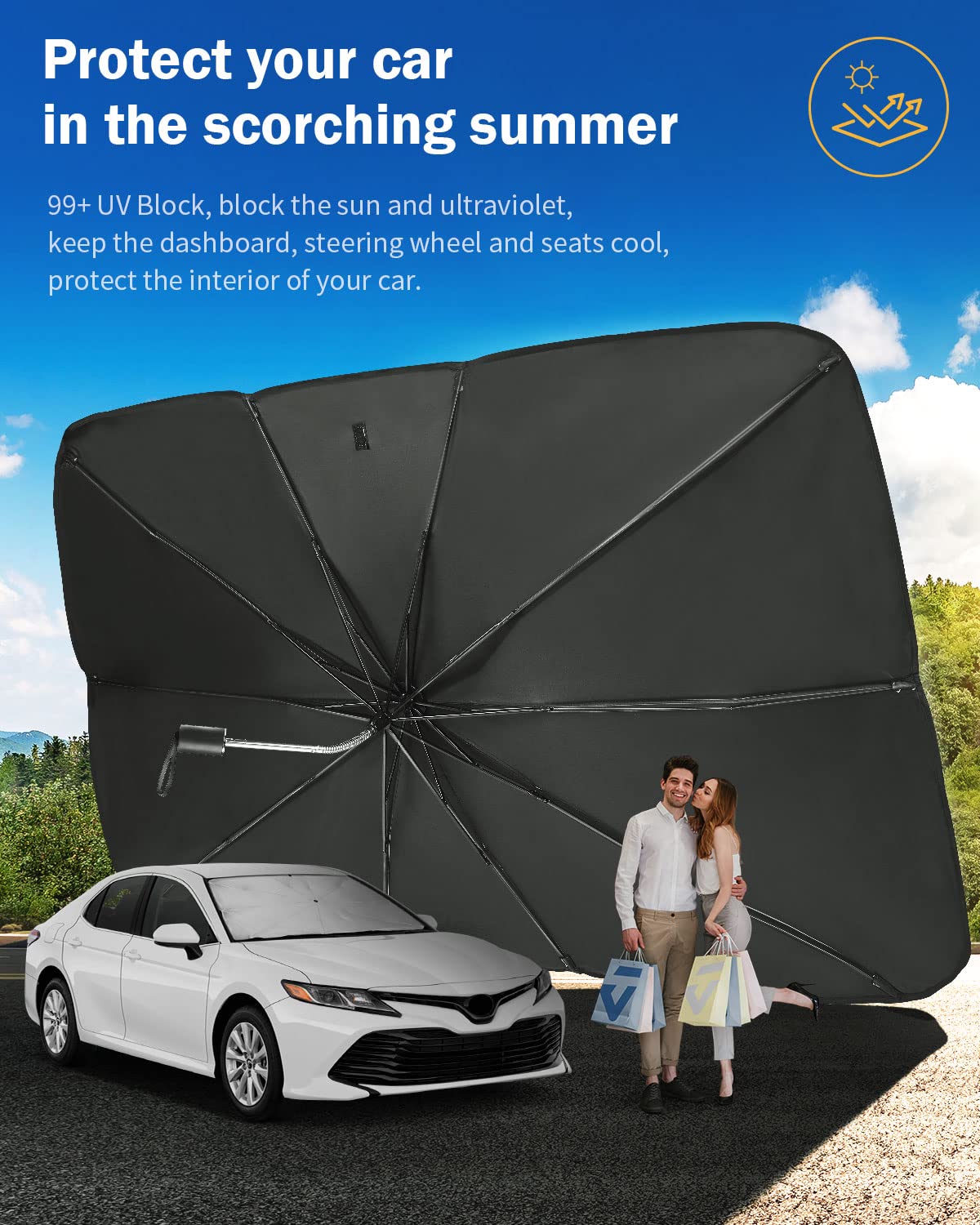 Car Windshield Sun Shade Umbrella - Universal Fit for All Cars