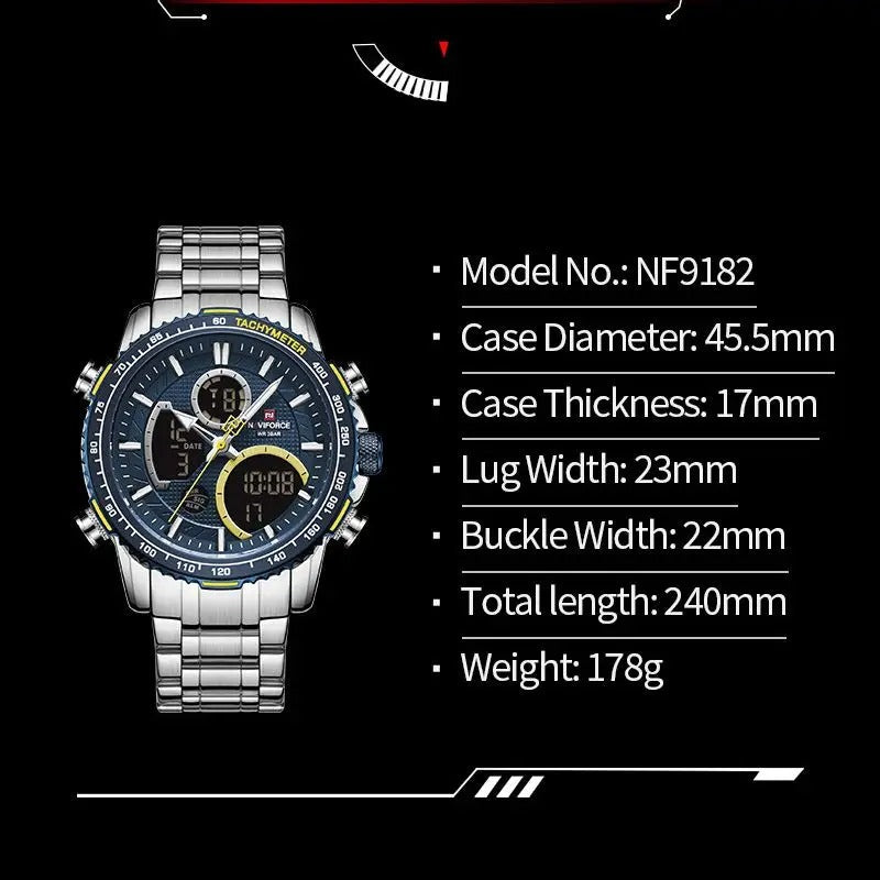 NAVIFORCE Men NF9182 Dual Display Relogio Masculino Watch