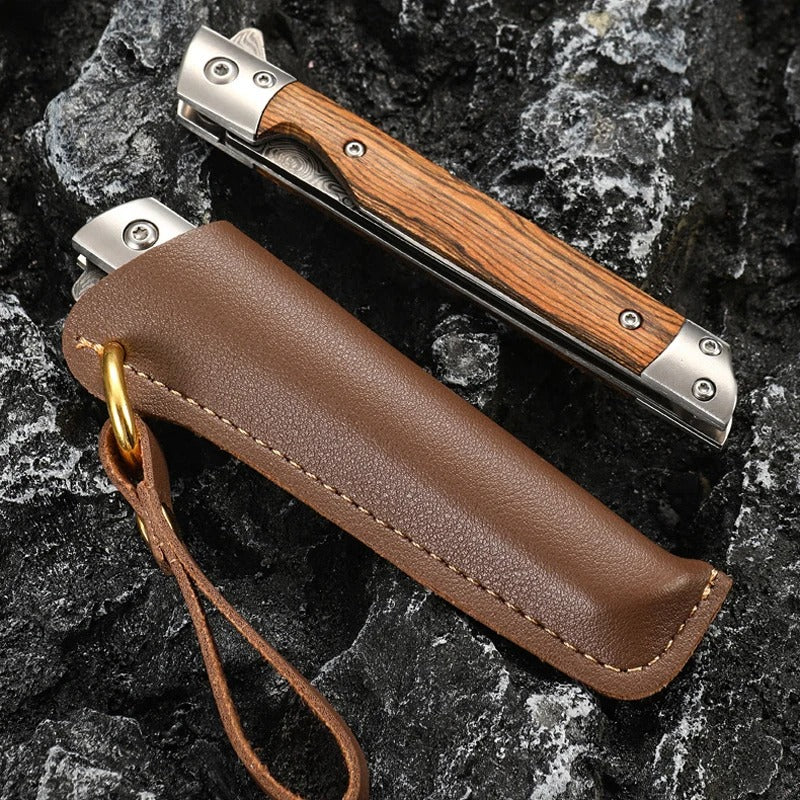 Versatile Folding Outdoor Knife | Wooden Handle for Work, Hiking, and Camping