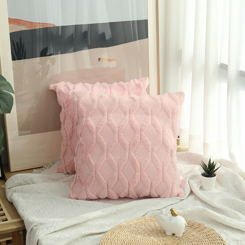 18" Home Decor Fluffy Sofa Cushion Cover Geometric Pillowcase Furry Pillow UK