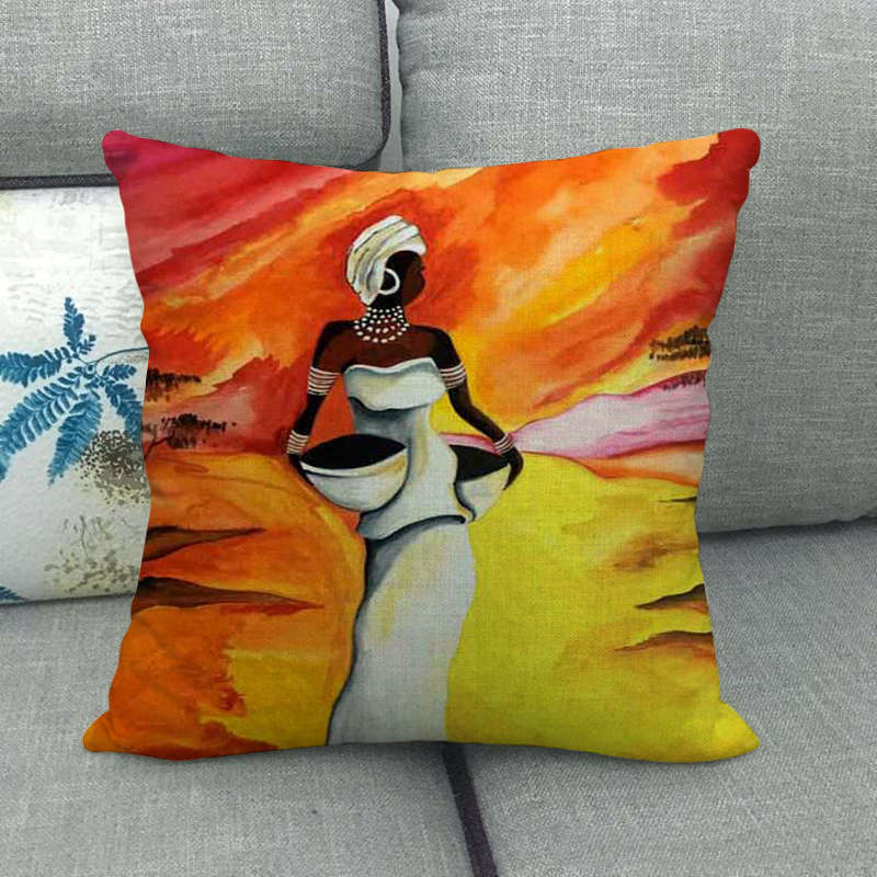 18" African Woman Home Decor Pillow Case Gallery Exotic Restaurant Cushion Cover