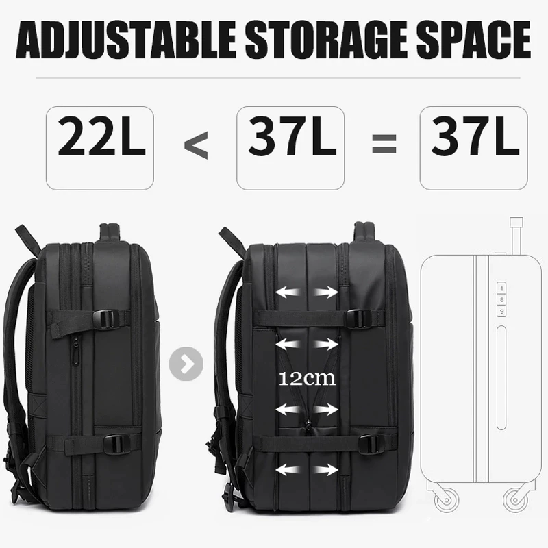 Expandable Travel Backpack - Anti-theft, Waterproof Bag with Expandability upto 35L