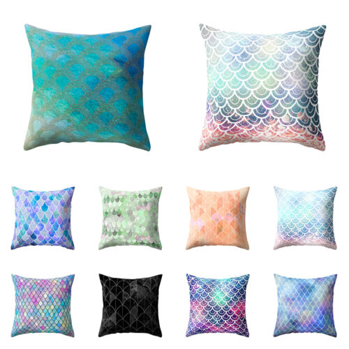 18'' MERMAID-FISH SCALE THROW PILLOW SOFA CUSHION COVER HOME DECOR