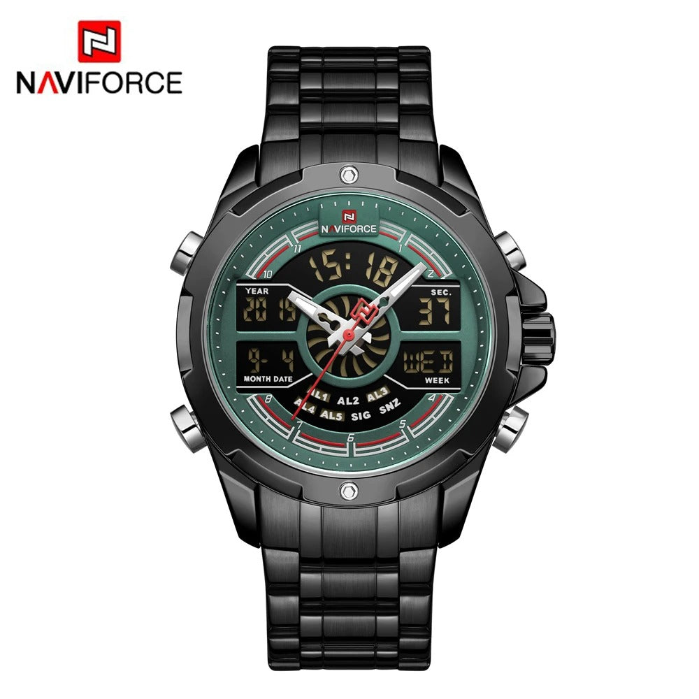 NAVIFORCE Men NF9170 Multifunctional Digit Luxury Gold Stainless Steel Luminous Sports Watch