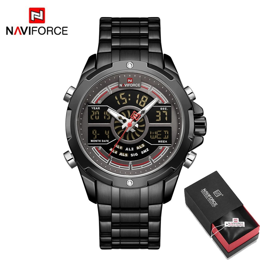 NAVIFORCE Men NF9170 Multifunctional Digit Luxury Gold Stainless Steel Luminous Sports Watch