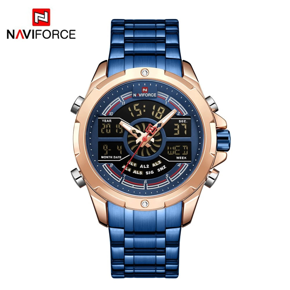 NAVIFORCE Men NF9170 Multifunctional Digit Luxury Gold Stainless Steel Luminous Sports Watch